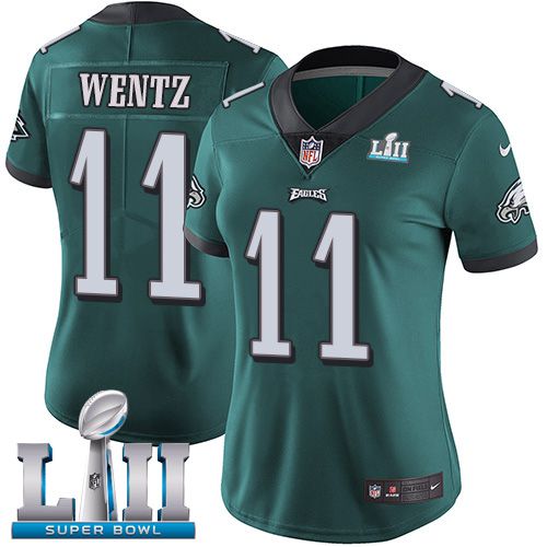 Women Philadelphia Eagles #11 Wentz Green Limited 2018 Super Bowl NFL Jerseys->women nfl jersey->Women Jersey